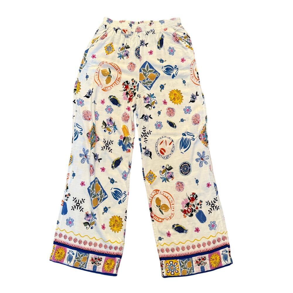 Label of Love Anthropologie Boho Tropical Wide Leg Pants Size M Rayon Linen - Picture 2 of 8